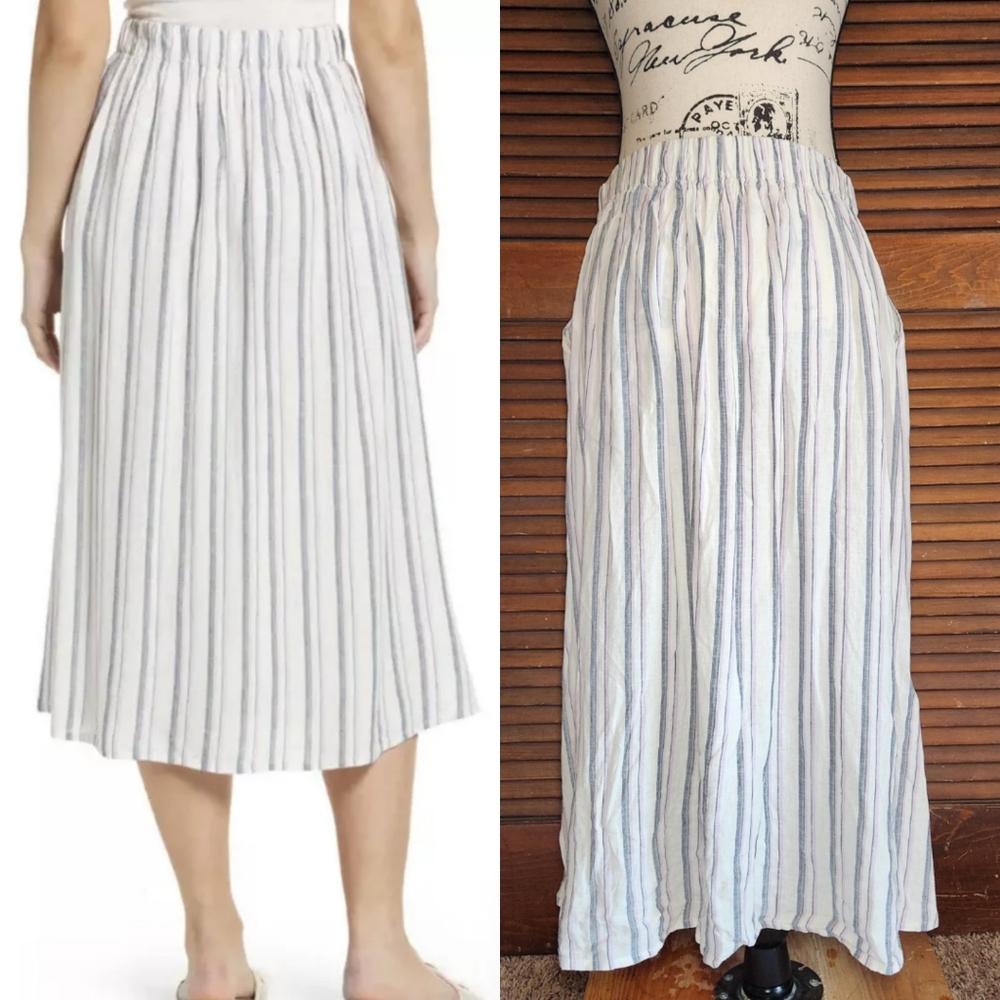 Caslon Linen Blend James Stripe Midi Skirt - Picture 2 of 12